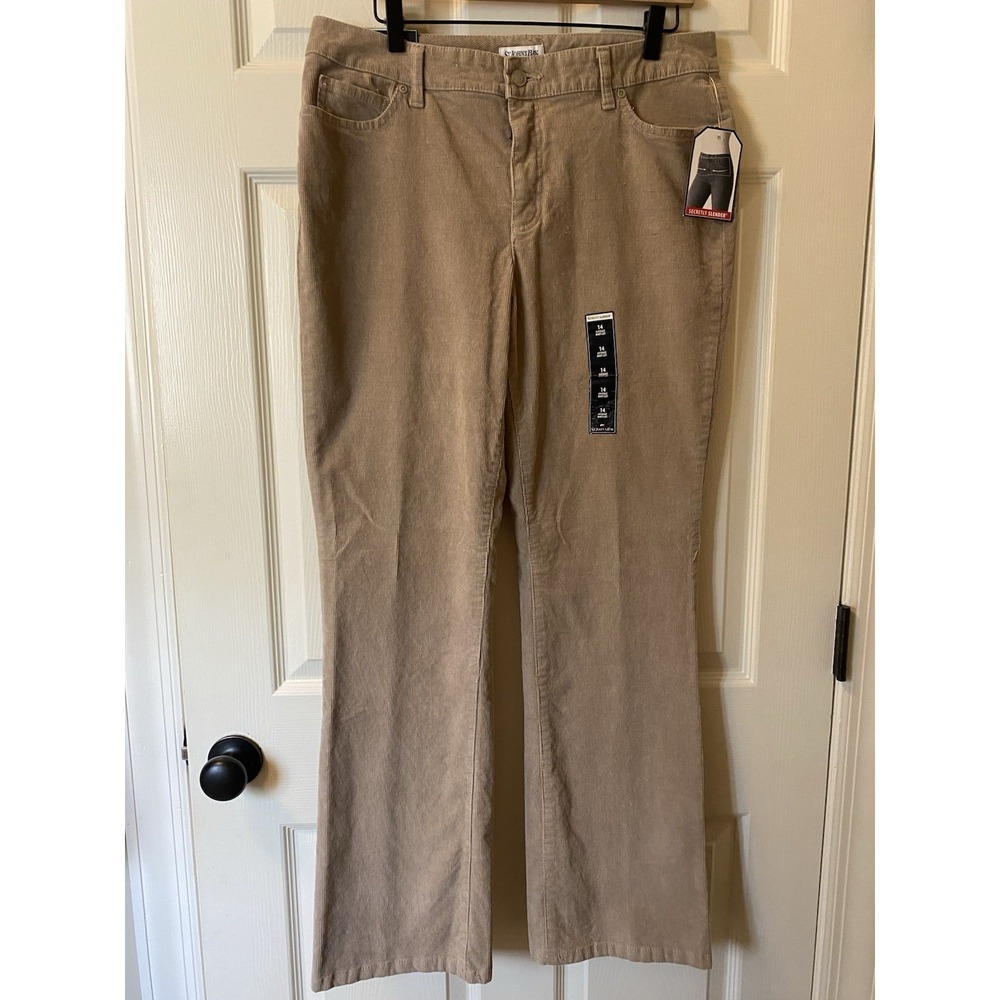 NWT ST. JOHN'S BAY Women's Size 14 Tan Secretly Slender Boot Cut Corduroy Pants
